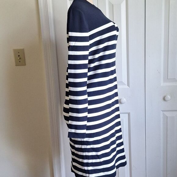 $89 Banana Republic Navy and White Striped Long Sleeve Dress Size Large - Picture 2 of 6